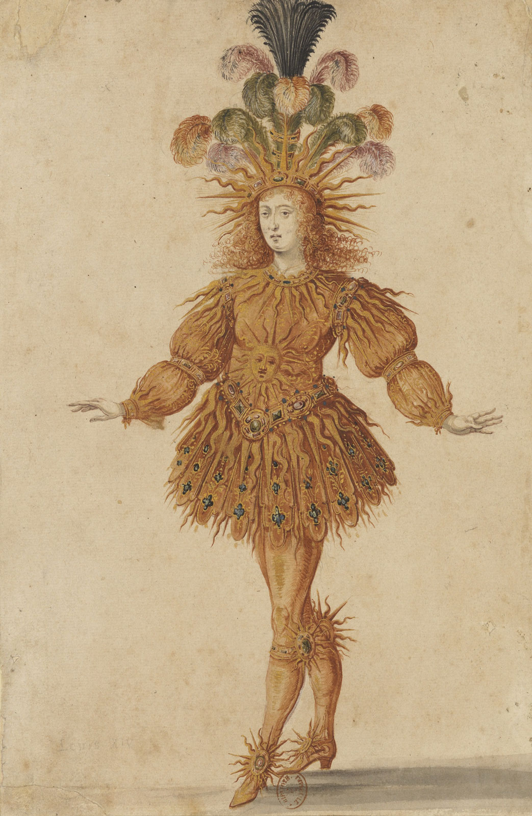 Louis XIV en tenue de danse. Aquarelle
