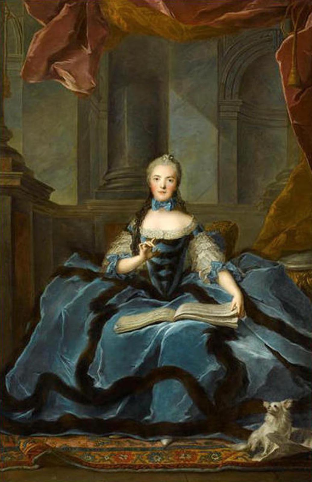 Portrait d'une princesse française avec une partition posée sur ses genoux. Peinture de J-M Nattier