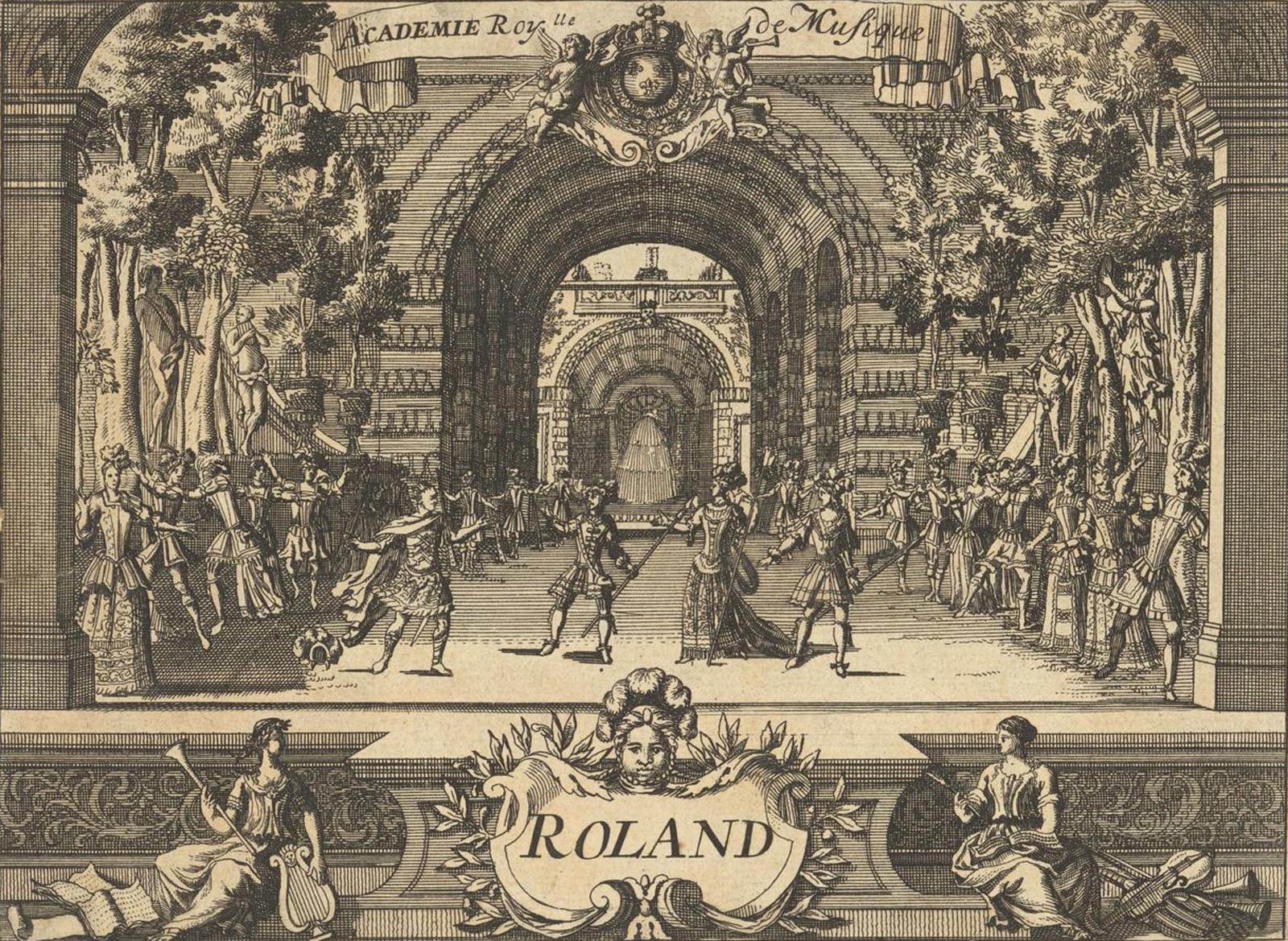 Gravure d'une représentation de l'opéra Roland à l'Académie royale de musique
