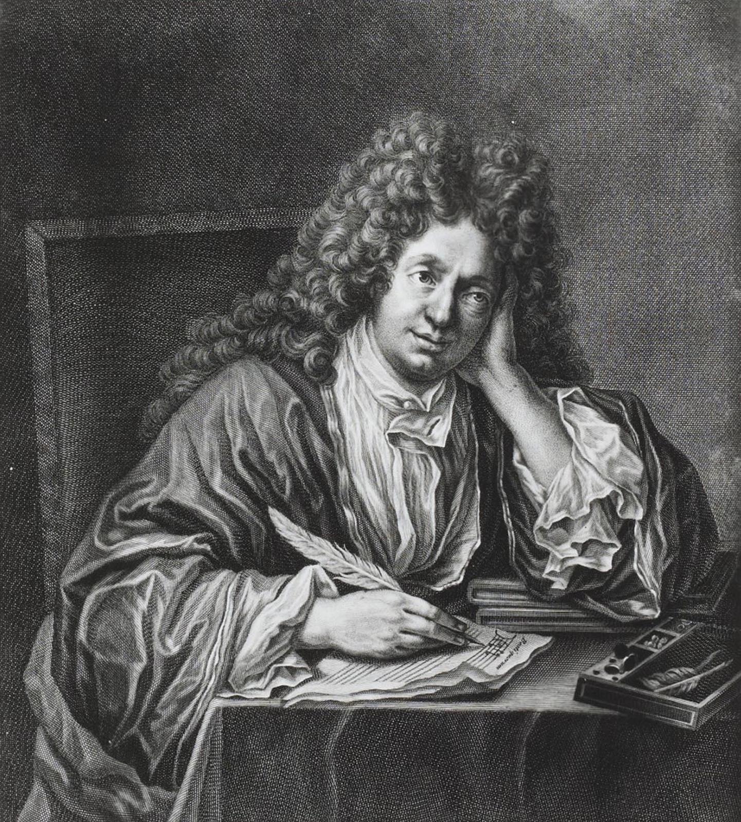 Portrait du compositeur Michel-Richard de Lalande écrivant à sa table