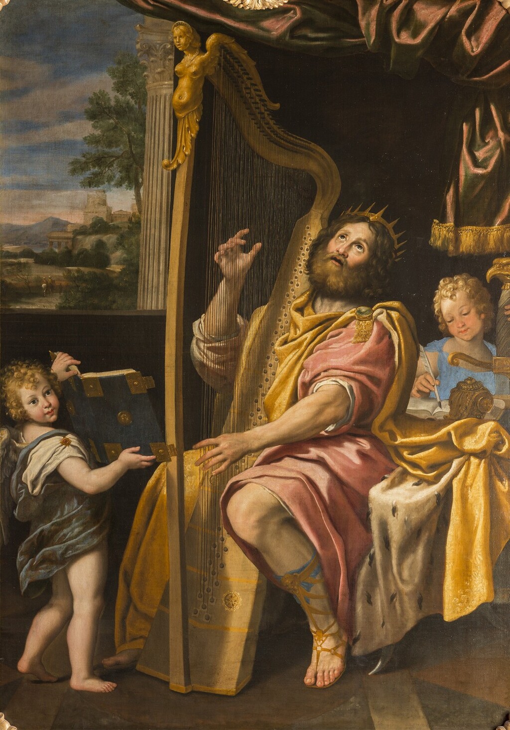 Peinture représentant le roi David jouant de la harpe
