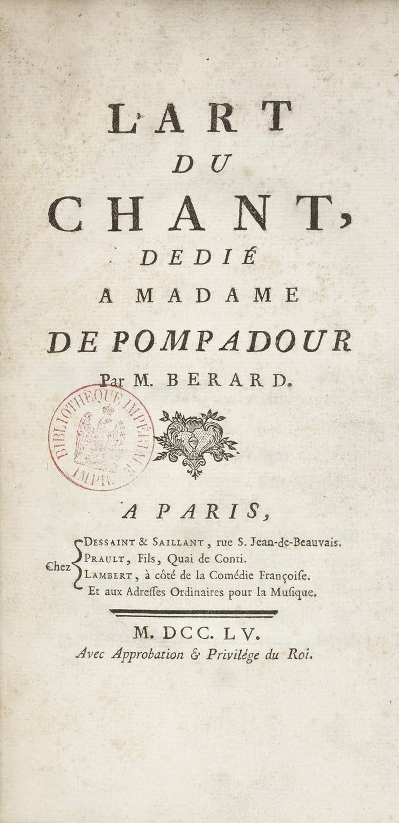 Page de couverture du traité de chant de monsieur Berard