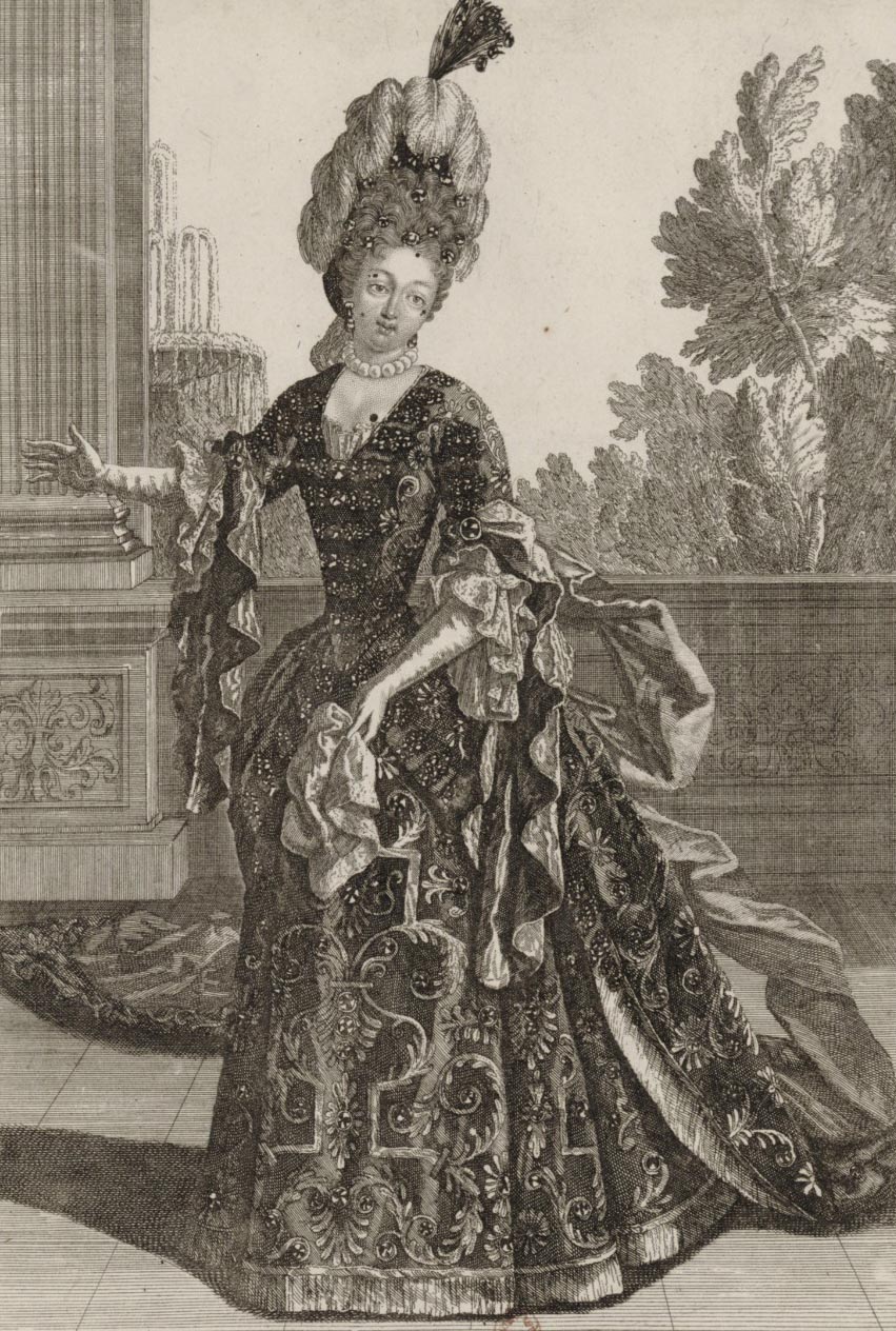 Gravure représentant Mlle Rochois, actrice chantante à l'opéra