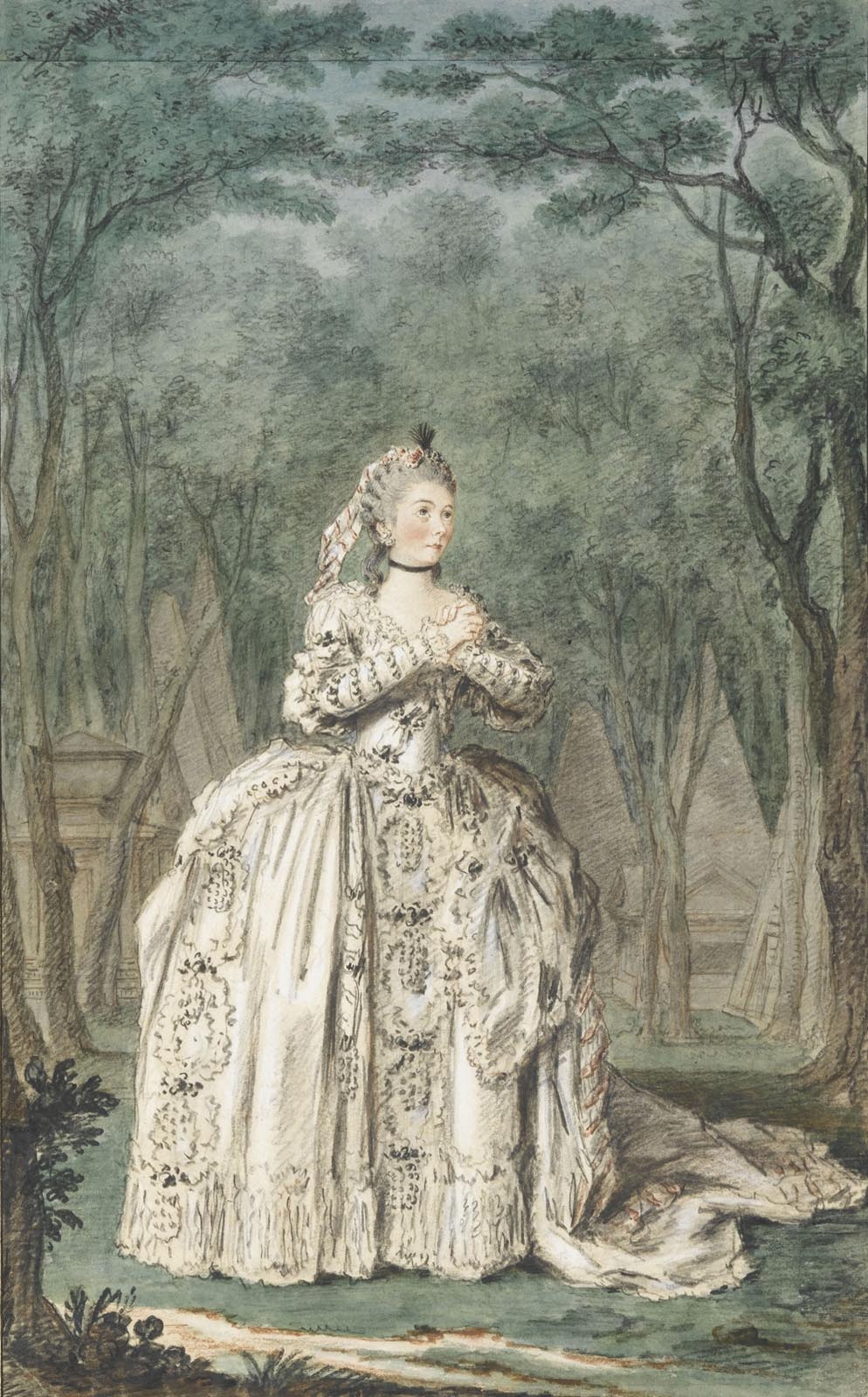 Portrait de Mademoiselle Sophie d'Arnoult dans l'opéra Pyrame et Thisbé, peint par Carrogis Louis Carmontelle