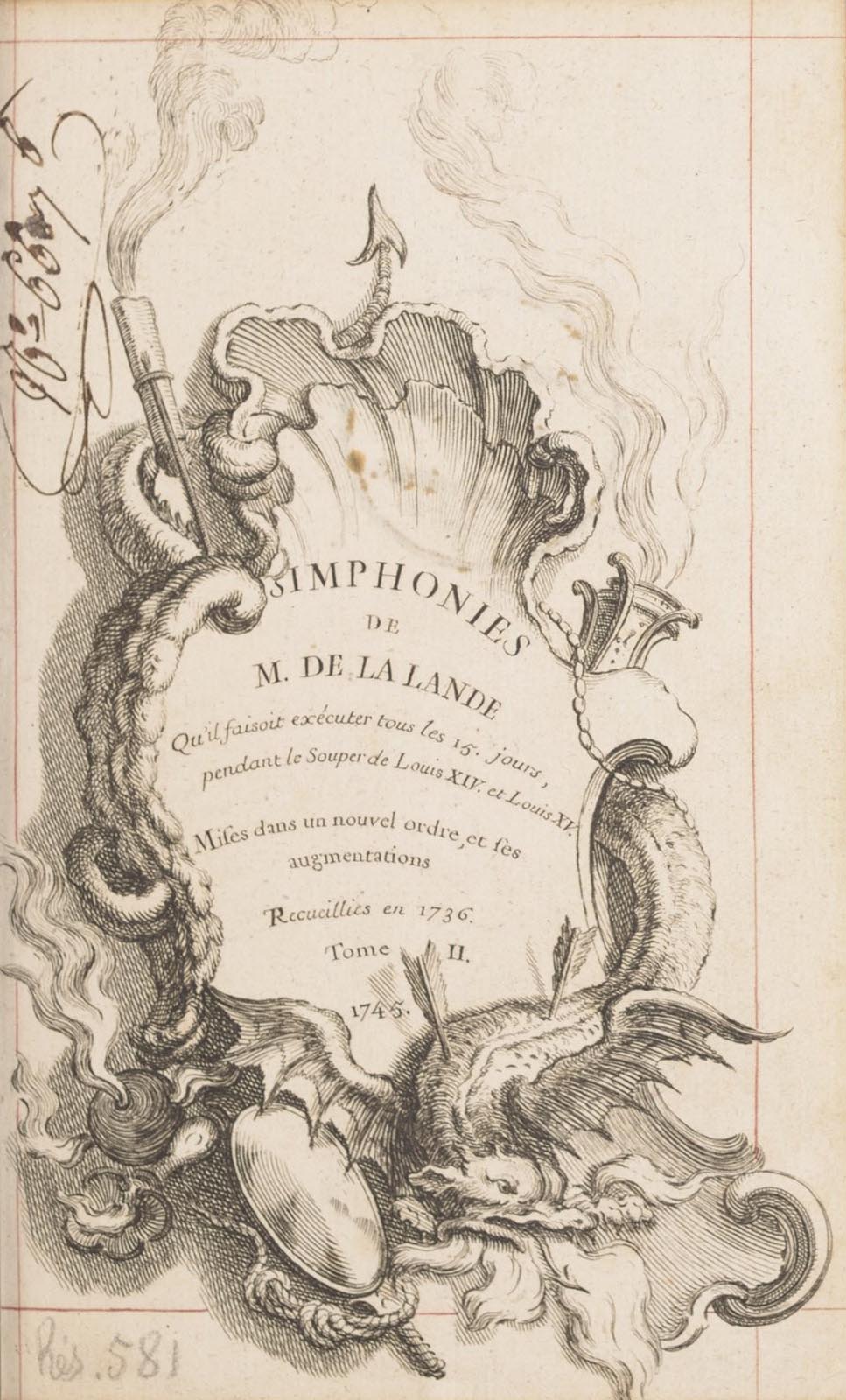 Page de couverture de la partition des Simphonies pour les soupers du Roy de Michel-Richard Delalande