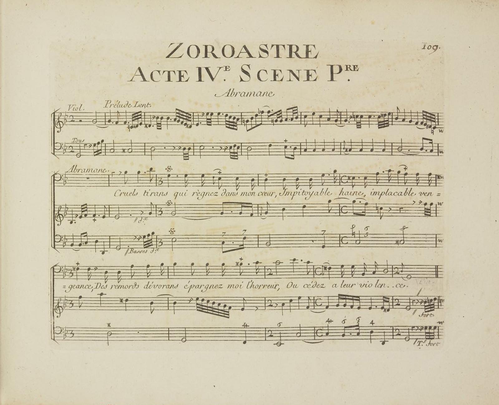 Partition du début du second acte de Zoroastre de Rameau