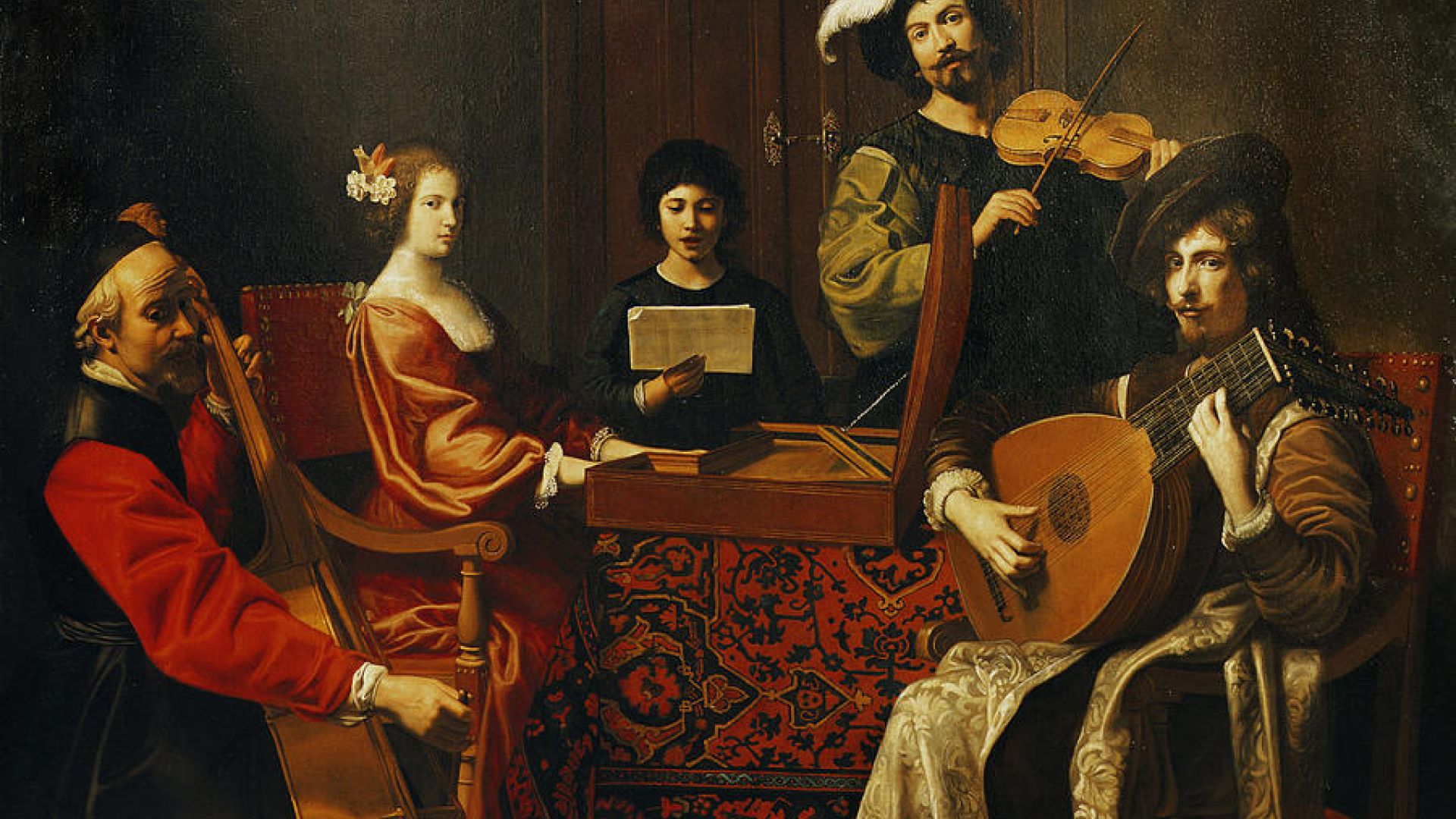 Peinture d'une scène de musiciens par Tournier